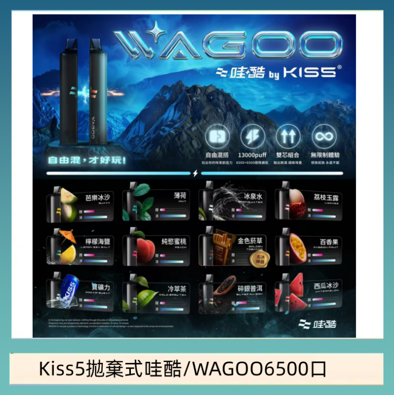 Kis5 6500 WAGOO哇酷Kiss5 6500口拋棄式 | 自由混搭雙口味 | 雙芯組合